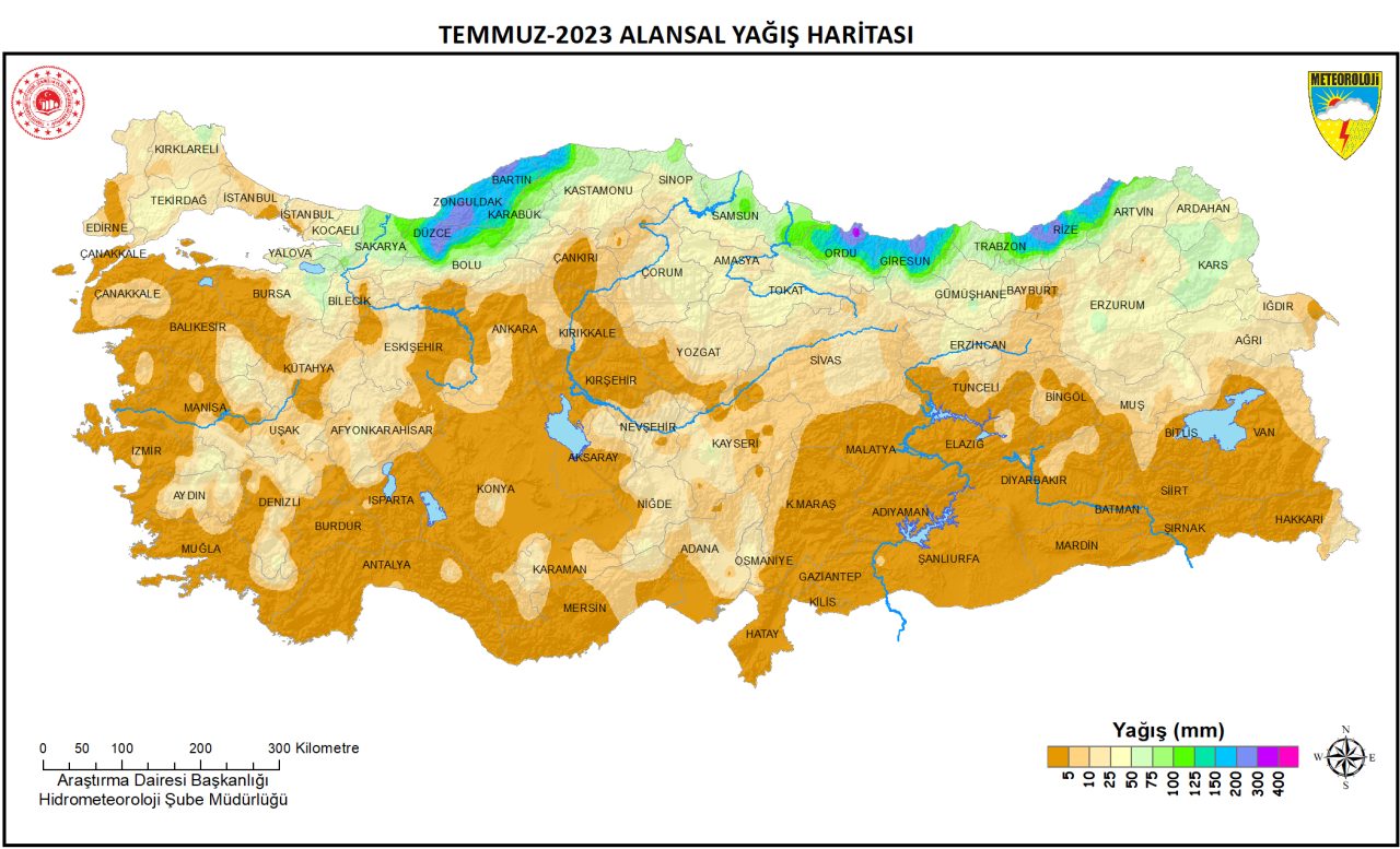 Temmuz haritası, “şiddetli kuraklık”